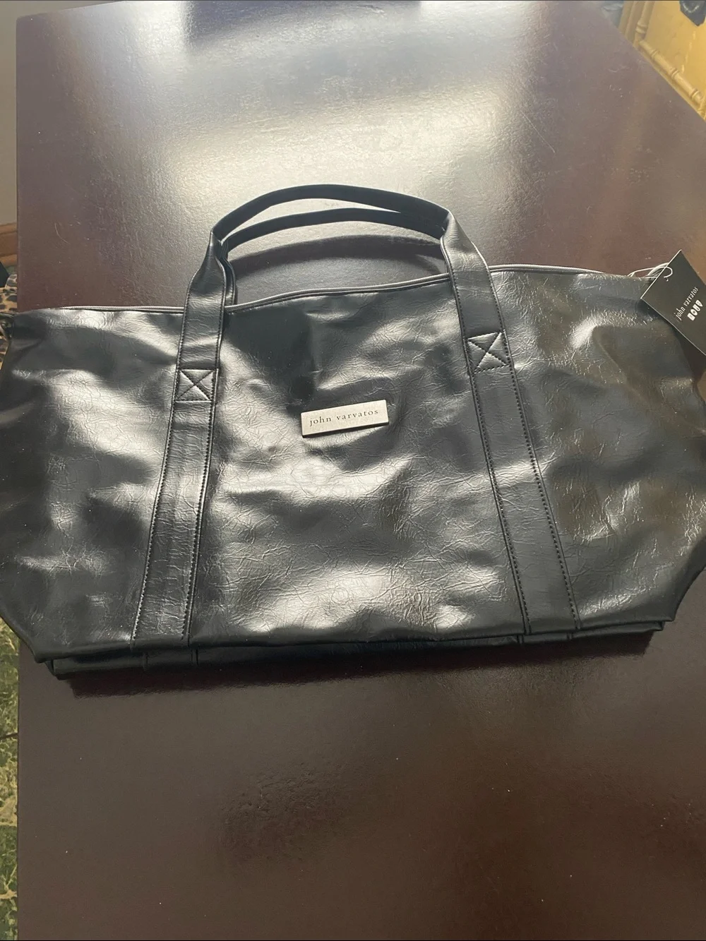 John Varvatos Black Leather Weekend Tote